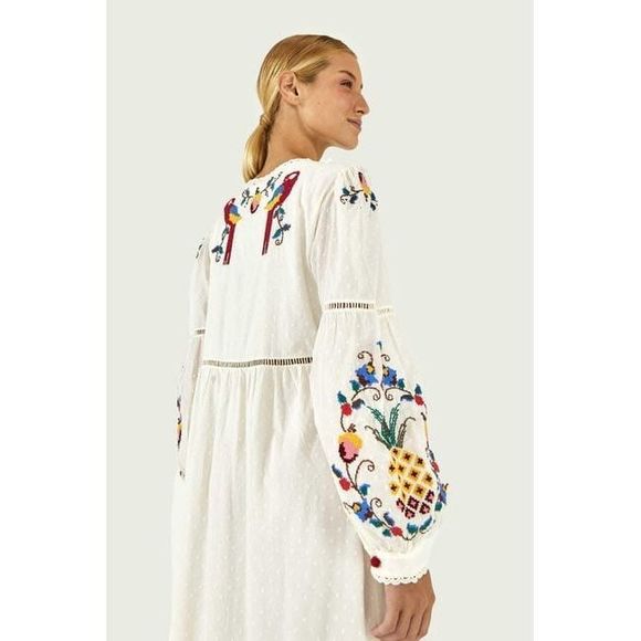 Farm Rio Macaw Cross-Stitch Embroidered Midi-Dress - Picture 5 of 9